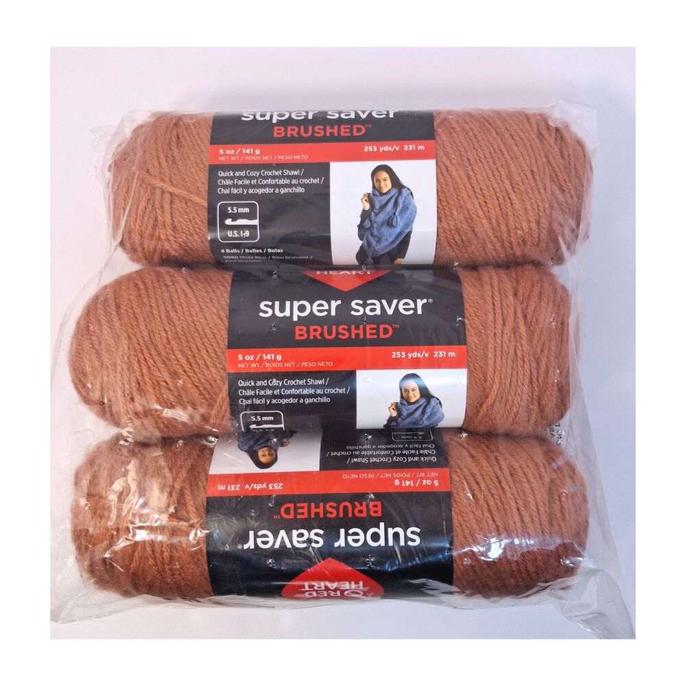 Red Heart Super Saver Brushed Yarn, Clay, 3 Skeins